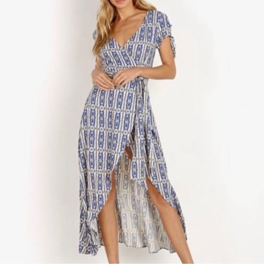 Cleobella wrap dress blue patterned medium
